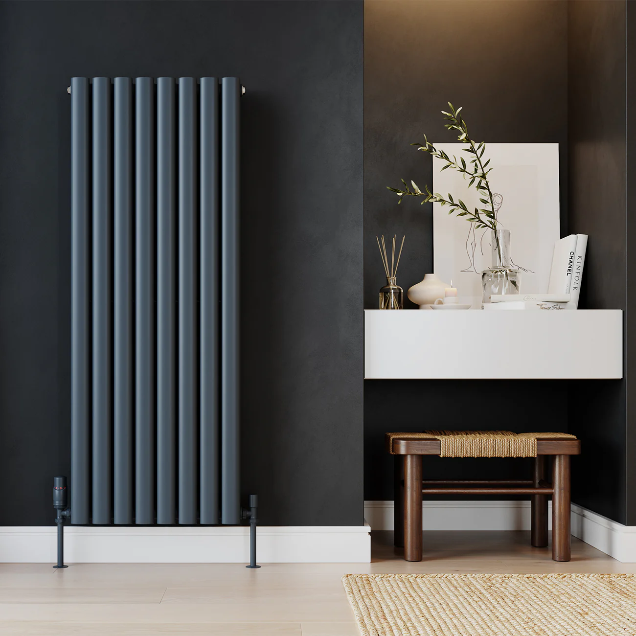 Omeara - Anthracite Designer Radiator H1200mm x W464mm Double Panel - Feet Included - Image 2