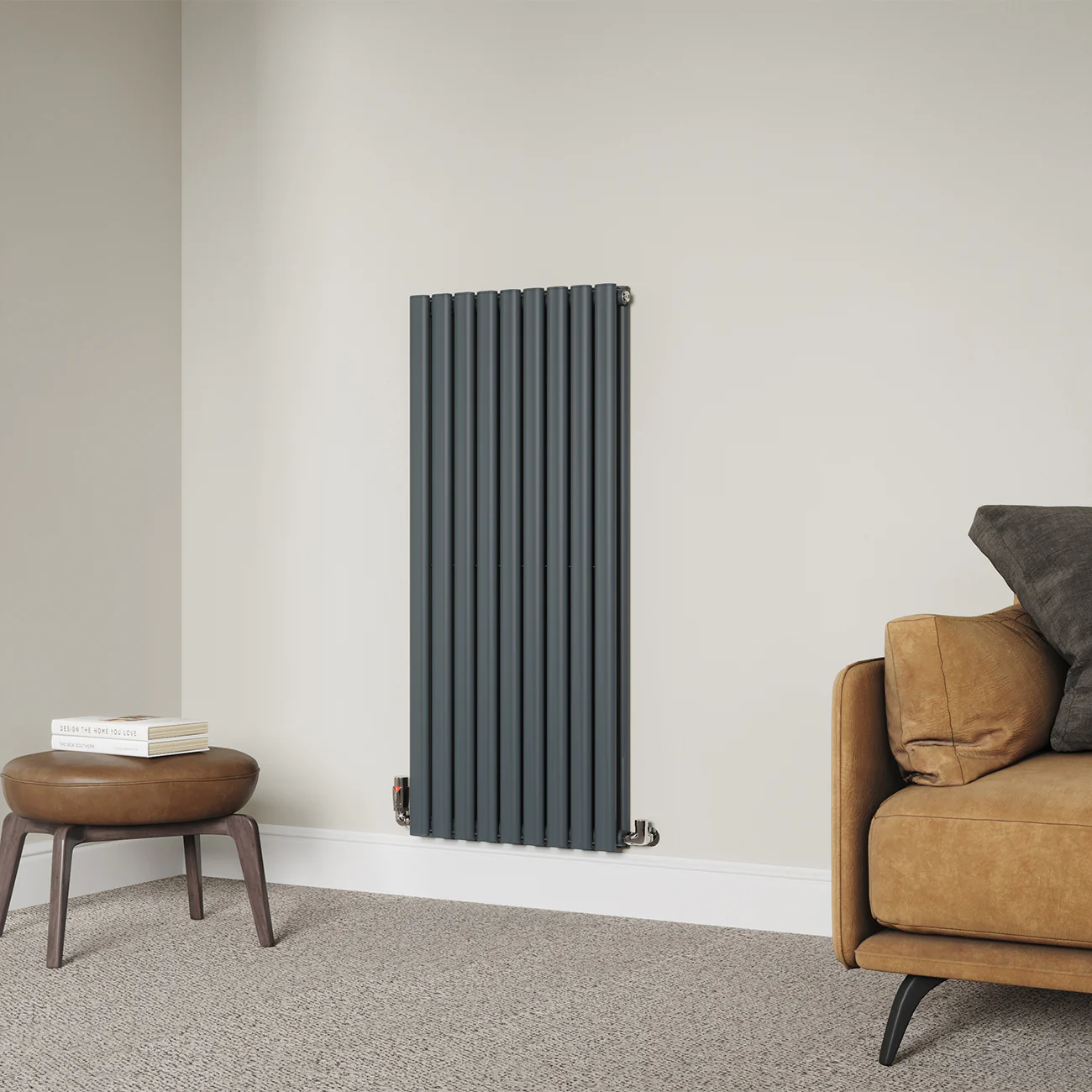 Omeara - Anthracite Designer Radiator H1200mm x W522mm Double Panel - Feet Included - Image 2
