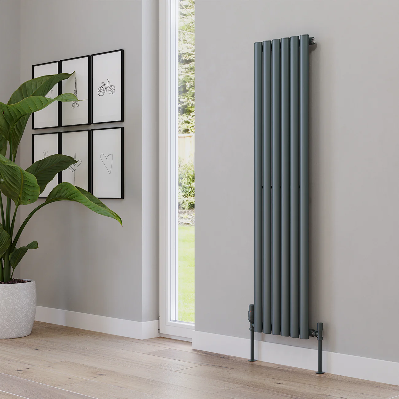 Omeara - Anthracite Designer Radiator H1400mm x W348mm Single Panel - Feet Included - Image 2