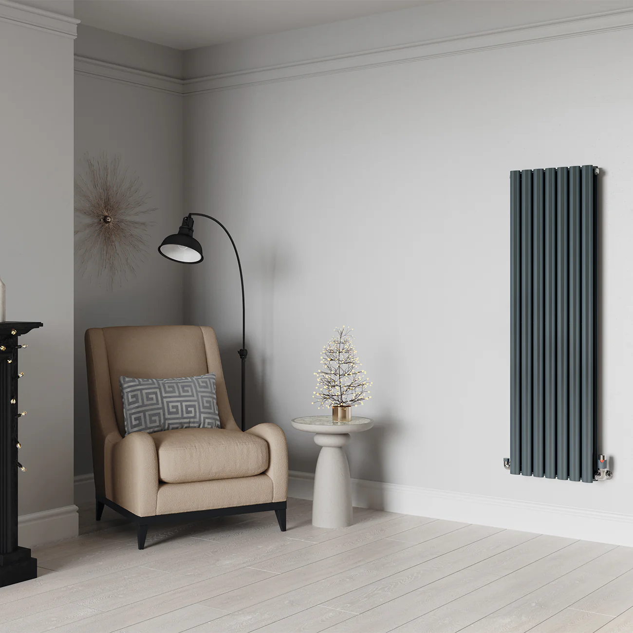 Omeara - Anthracite Designer Radiator H1400mm x W406mm Double Panel - Feet Included - Image 2