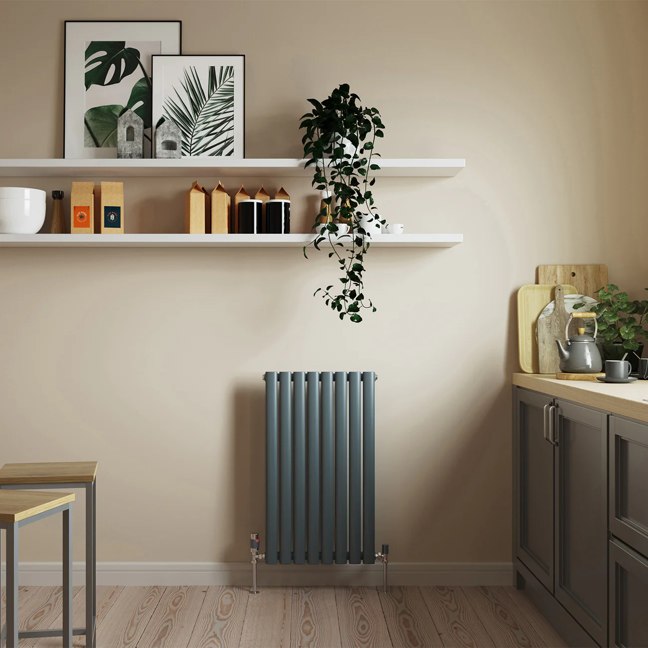 Omeara - Anthracite Designer Radiator H800mm x W464mm Single Panel - Feet Included - Image 2