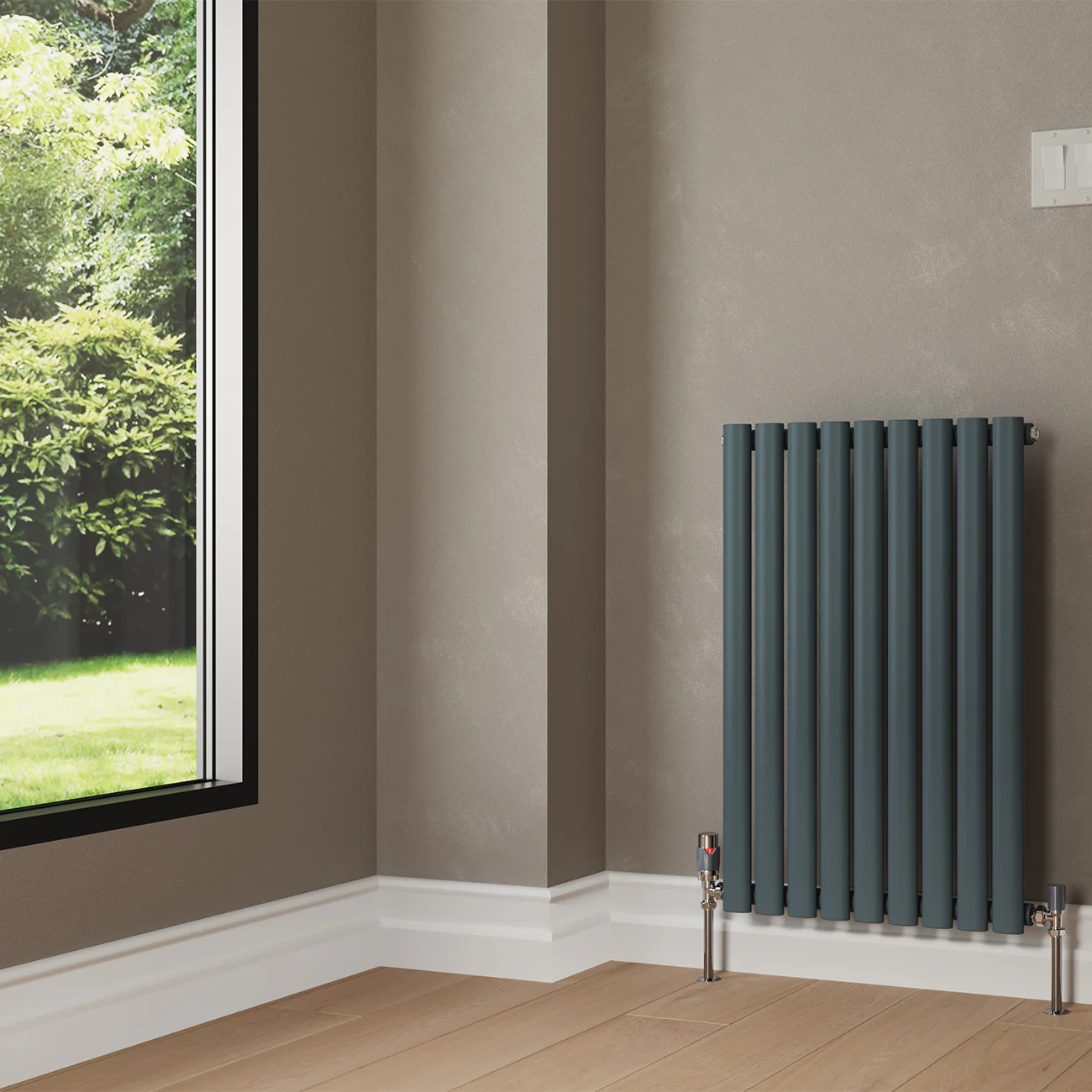 Omeara - Anthracite Designer Radiator H800mm x W522mm Single Panel - Feet Included - Image 2