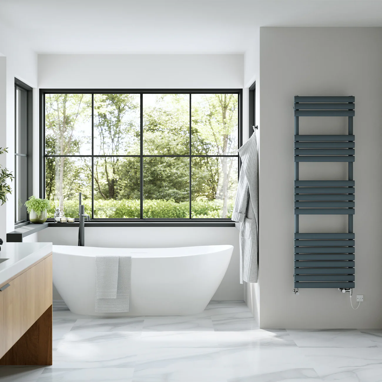 Omeara - Anthracite Dual Fuel Towel Rail H1595mm x W500mm Standard - Image 3
