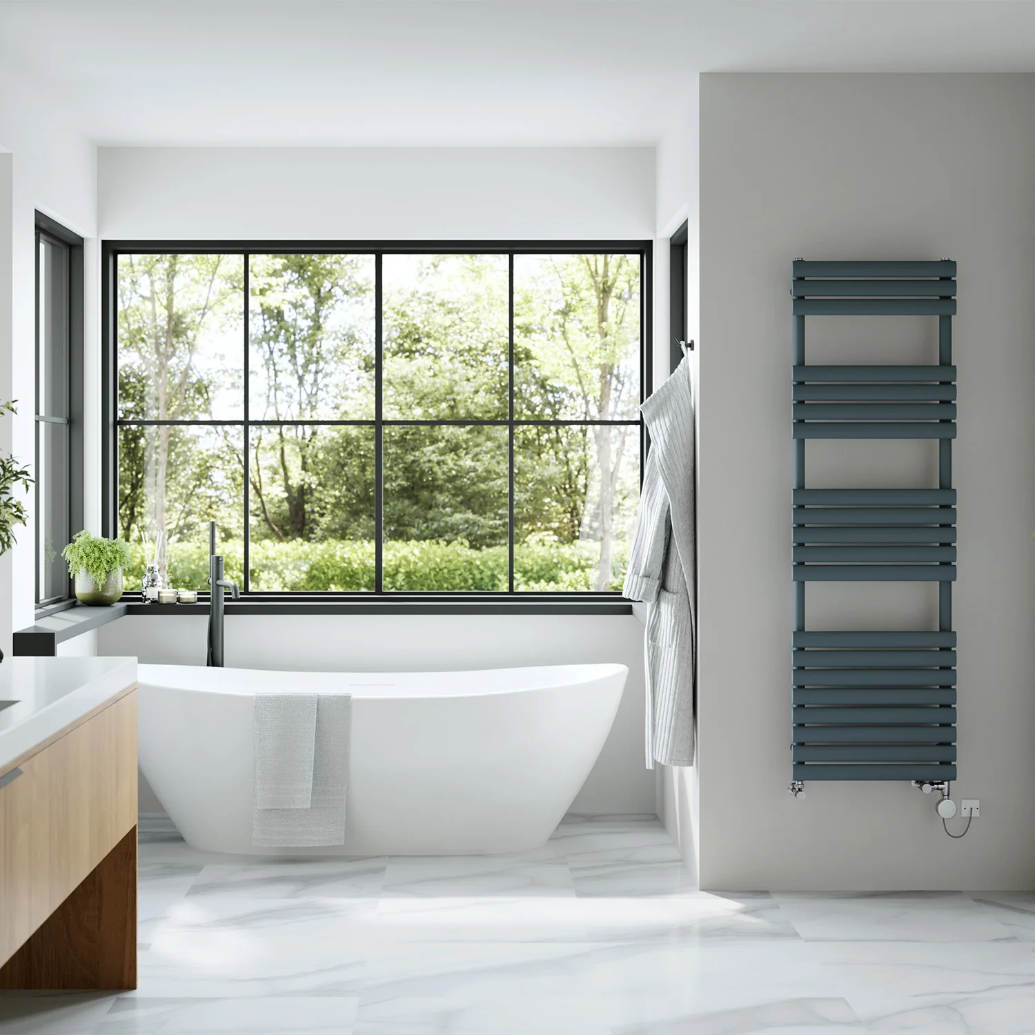 Omeara - Anthracite Dual Fuel Towel Rail H1595mm x W500mm Thermostatic - Image 3