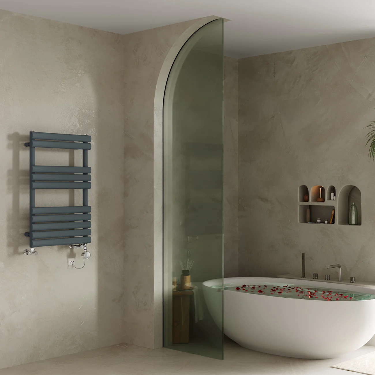 Omeara - Anthracite Dual Fuel Towel Rail H825mm x W500mm Thermostatic - Image 3