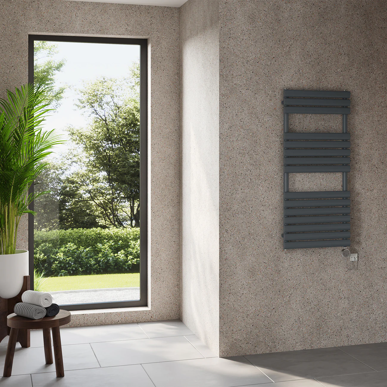 Omeara - Anthracite Electric Towel Rail H1120mm x W500mm 600w Thermostatic - Image 3