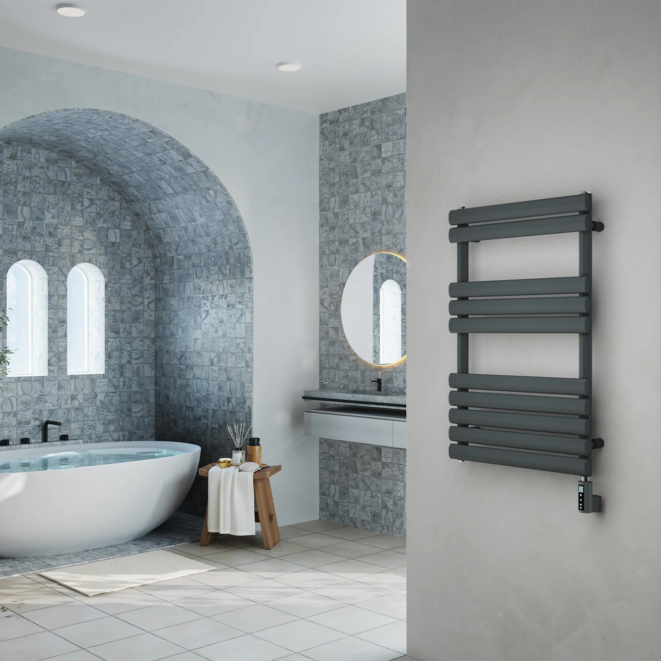 Omeara - Anthracite Electric Towel Rail H825mm x W500mm 300w Thermostatic WIFI - Image 3