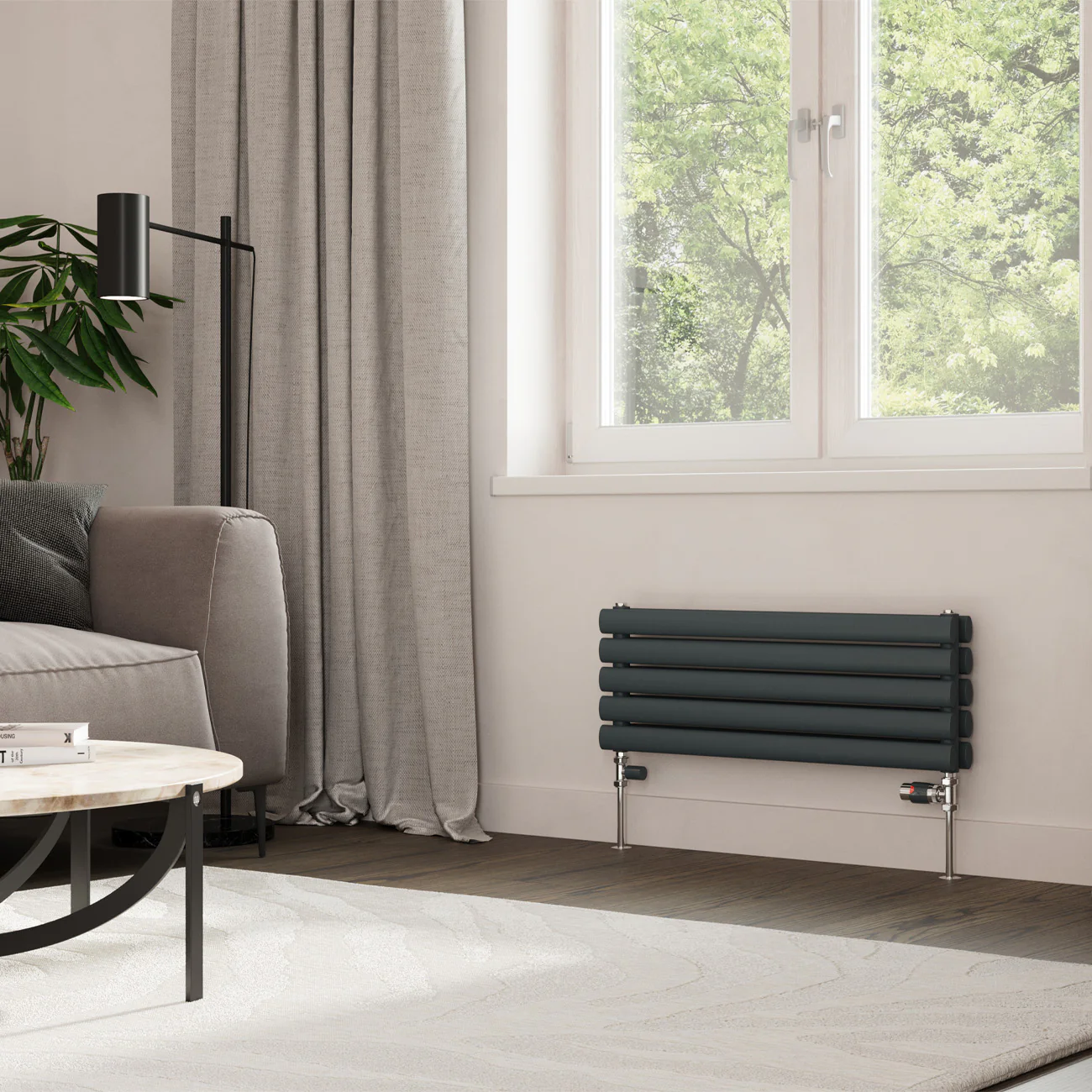 Omeara Axis - Anthracite Horizontal Radiator H290mm x W800mm Double Panel - Image 2
