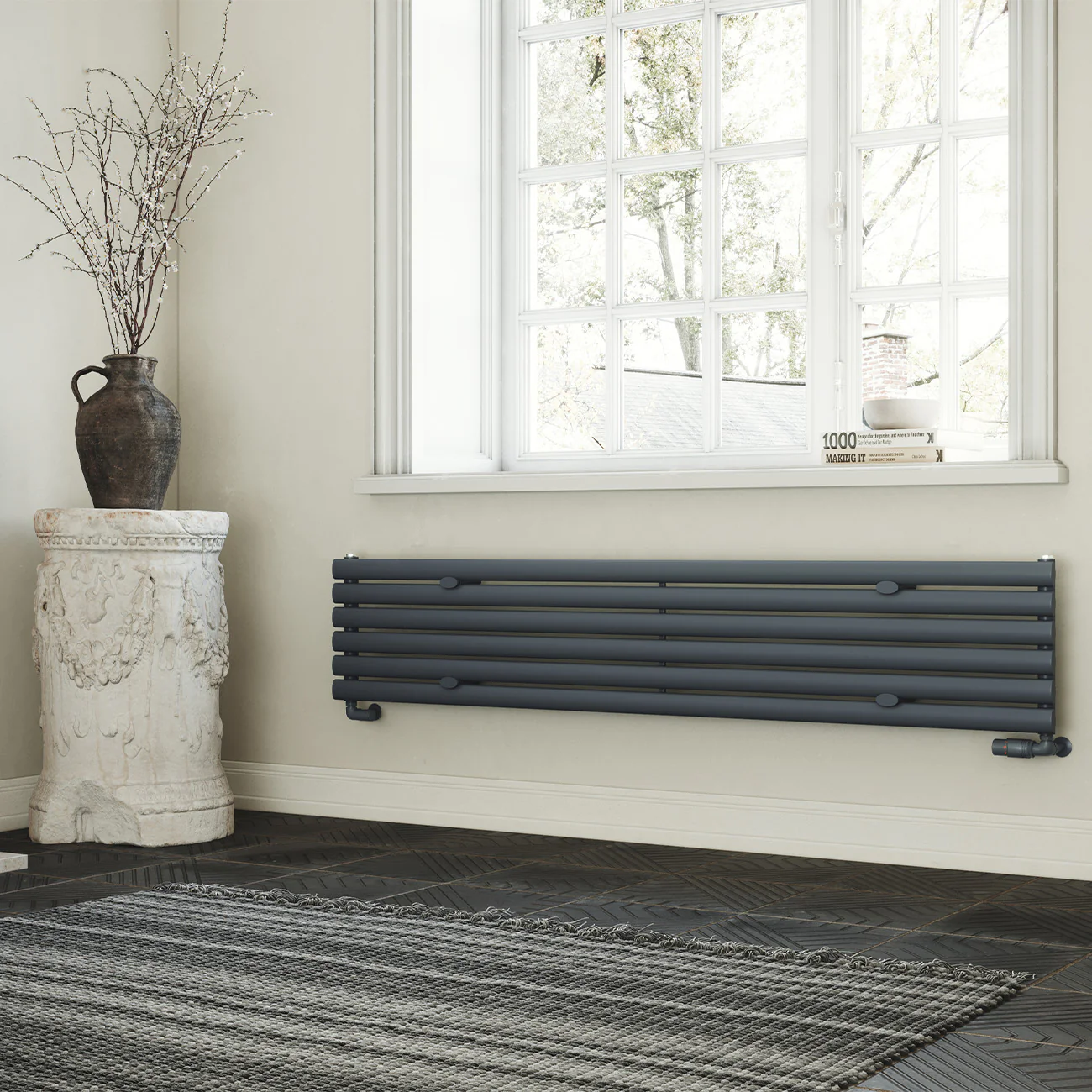 Omeara Axis - Anthracite Horizontal Radiator H348mm x W1800mm Single Panel - Image 2