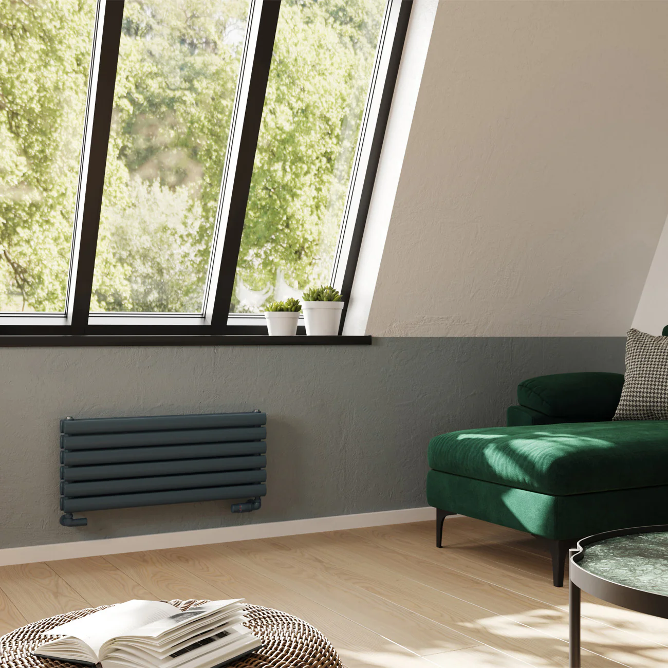 Omeara Axis - Anthracite Horizontal Radiator H348mm x W800mm Double Panel - Image 2