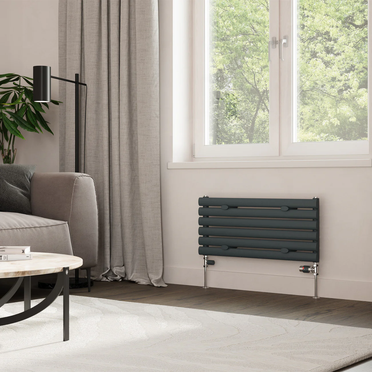Omeara Axis - Anthracite Horizontal Radiator H348mm x W800mm Single Panel - Image 2