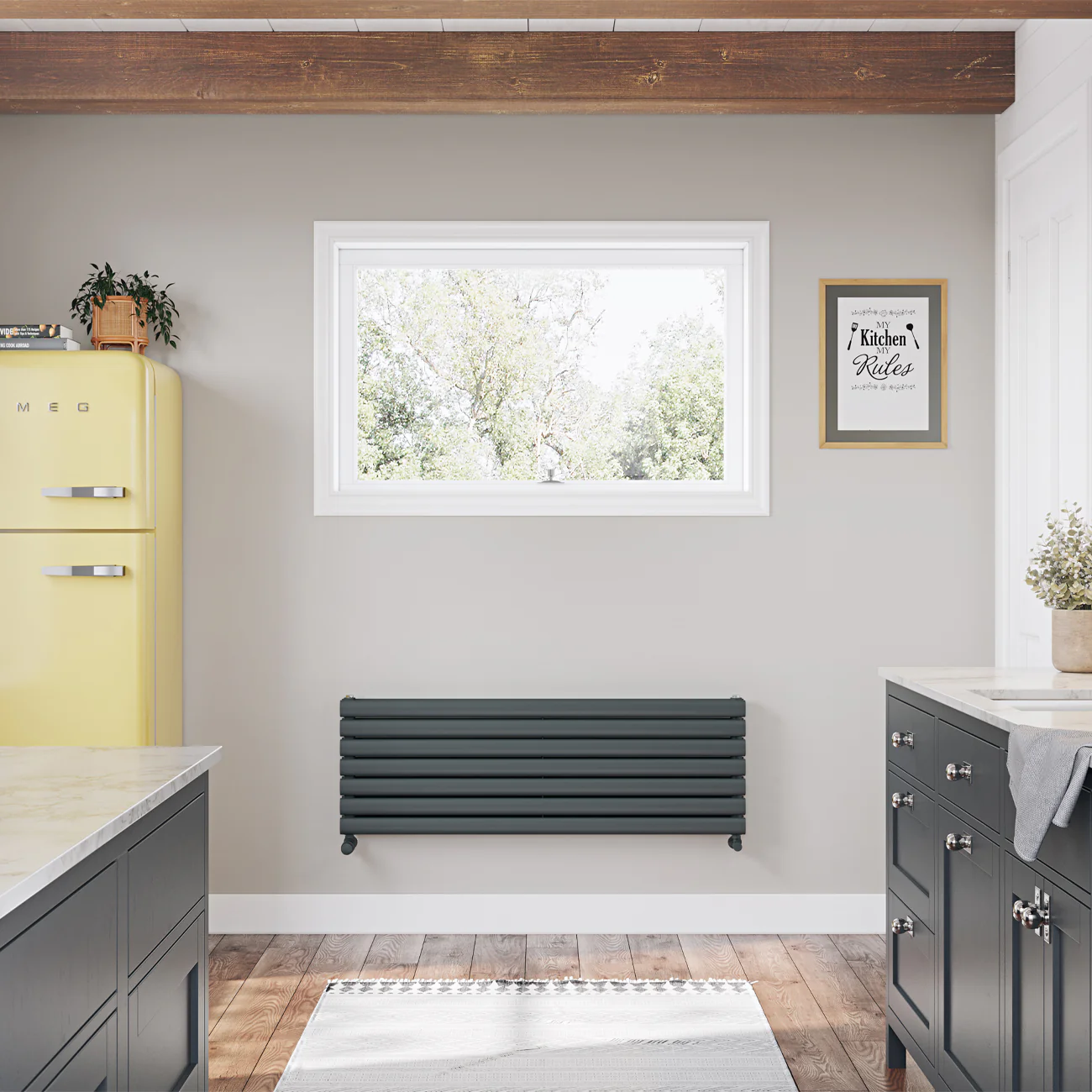 Omeara Axis - Anthracite Horizontal Radiator H406mm x W1200mm Double Panel - Image 2
