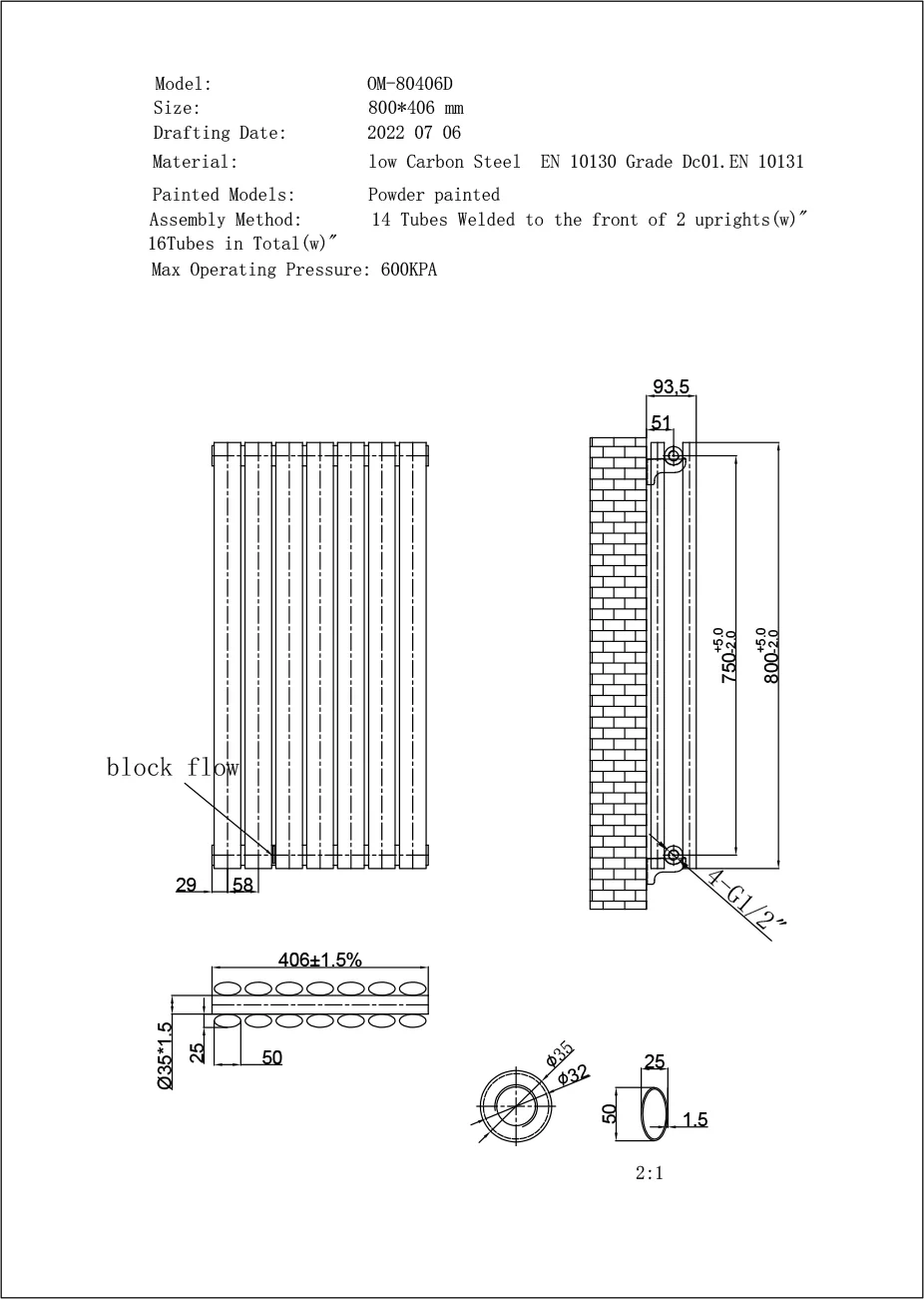 Omeara Axis - Anthracite Horizontal Radiator H406mm x W800mm Double Panel - Image 3