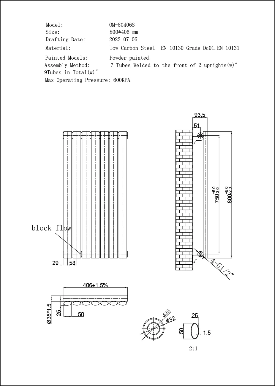 Omeara Axis - Anthracite Horizontal Radiator H406mm x W800mm Single Panel - Image 3