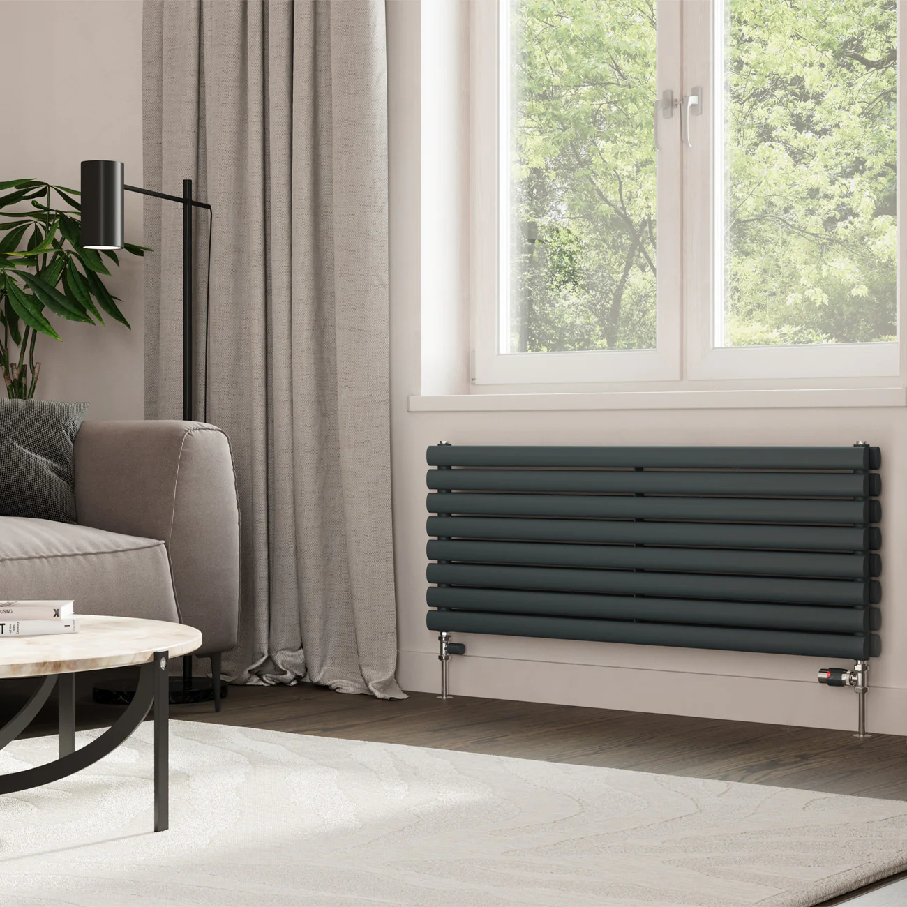 Omeara Axis - Anthracite Horizontal Radiator H464mm x W1200mm Double Panel - Image 2