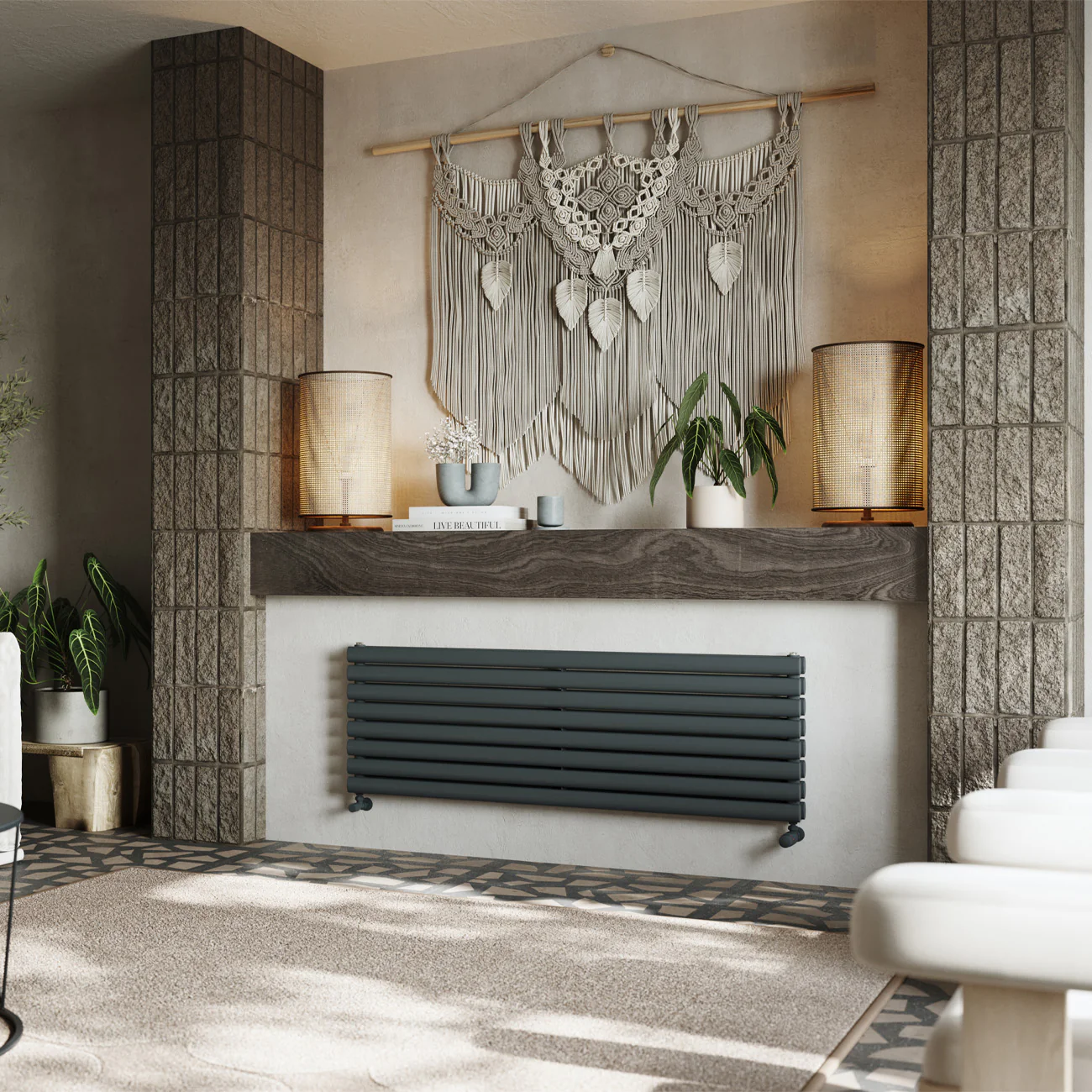 Omeara Axis - Anthracite Horizontal Radiator H464mm x W1400mm Double Panel - Image 2