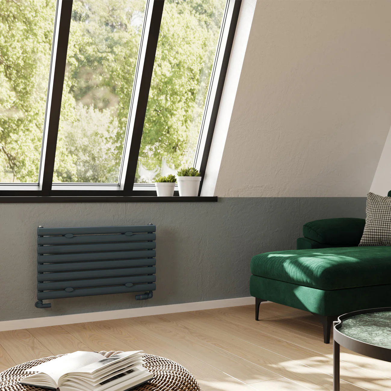 Omeara Axis - Anthracite Horizontal Radiator H464mm x W800mm Single Panel - Image 2
