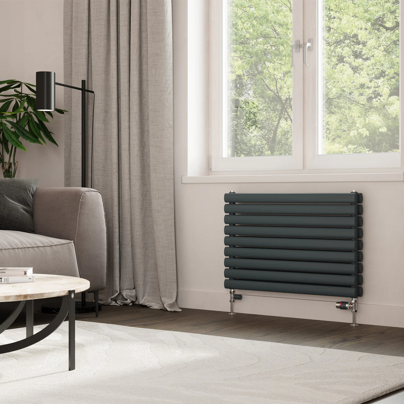Omeara Axis - Anthracite Horizontal Radiator H522mm x W800mm Double Panel - Image 2