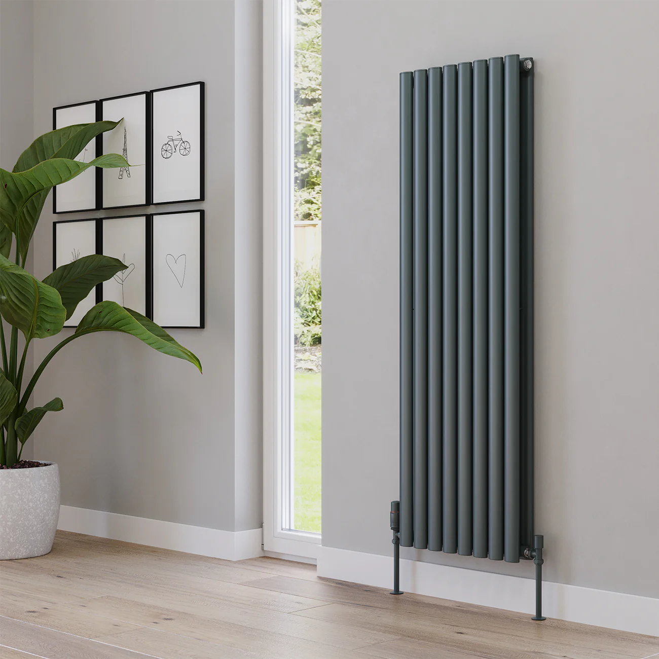 Omeara - Anthracite Vertical Radiator H1400mm x W464mm Double Panel - Image 2