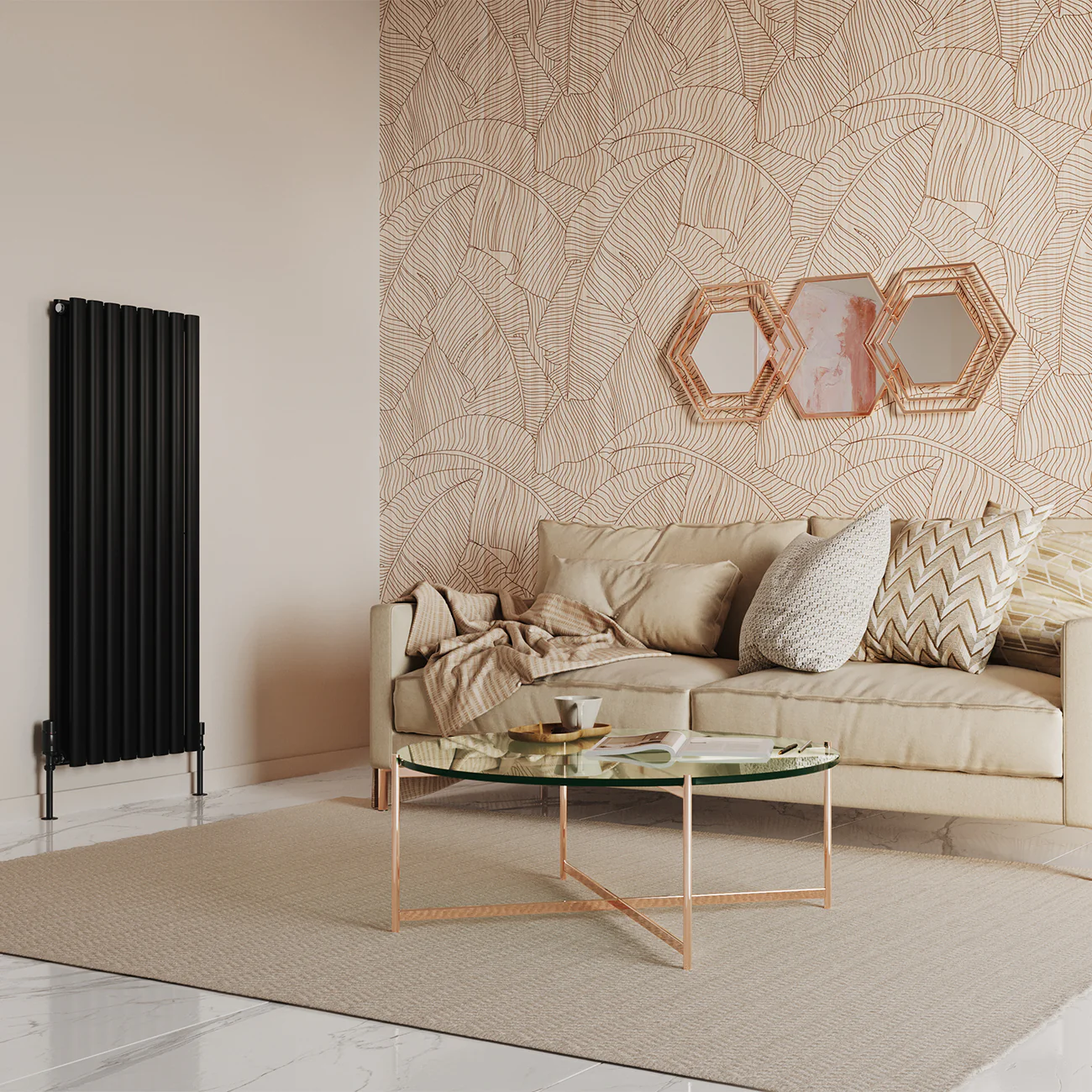 Omeara - Black Designer Radiator H1200mm x W464mm Double Panel - Feet Included - Image 2