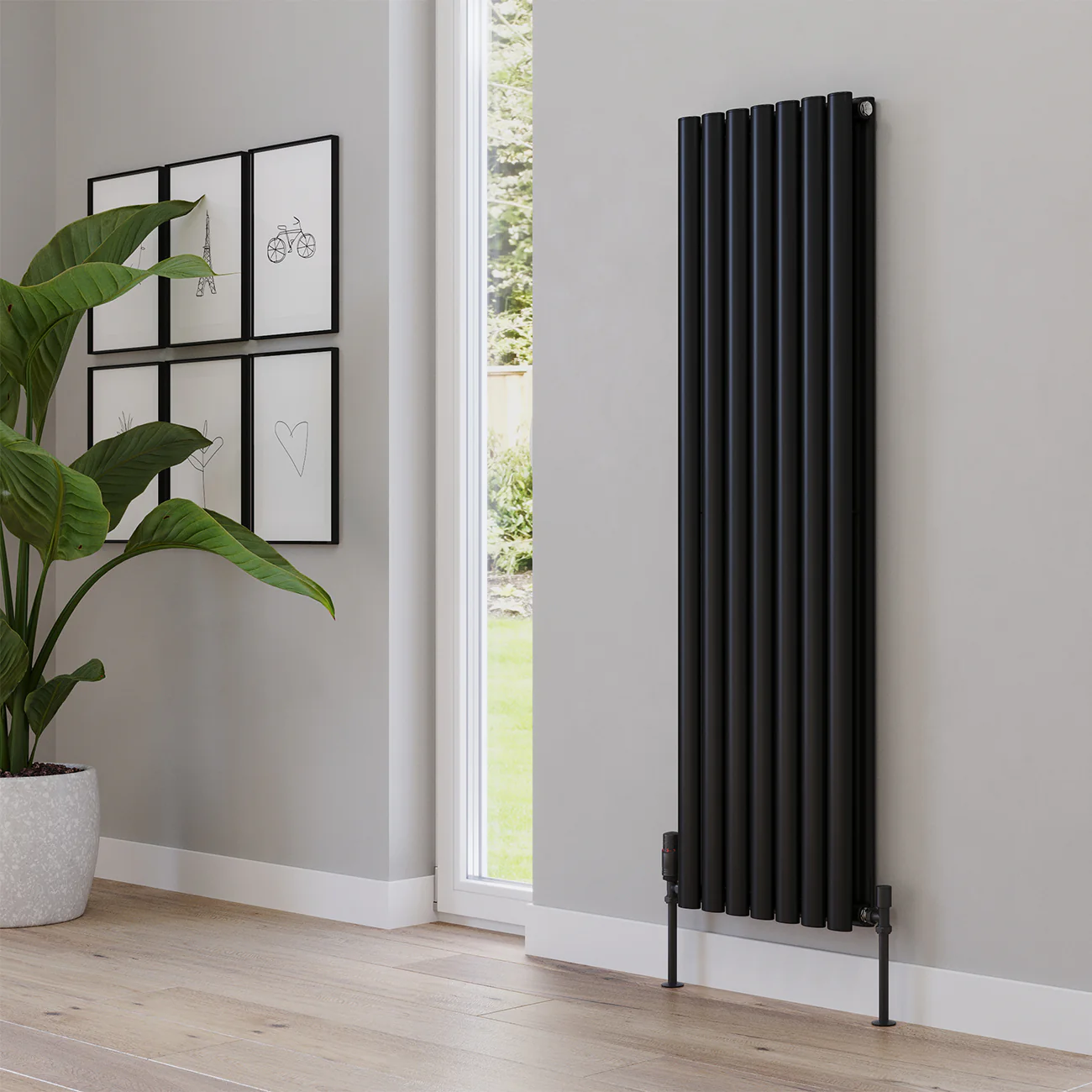 Omeara - Black Designer Radiator H1400mm x W406mm Double Panel - Feet Included - Image 2