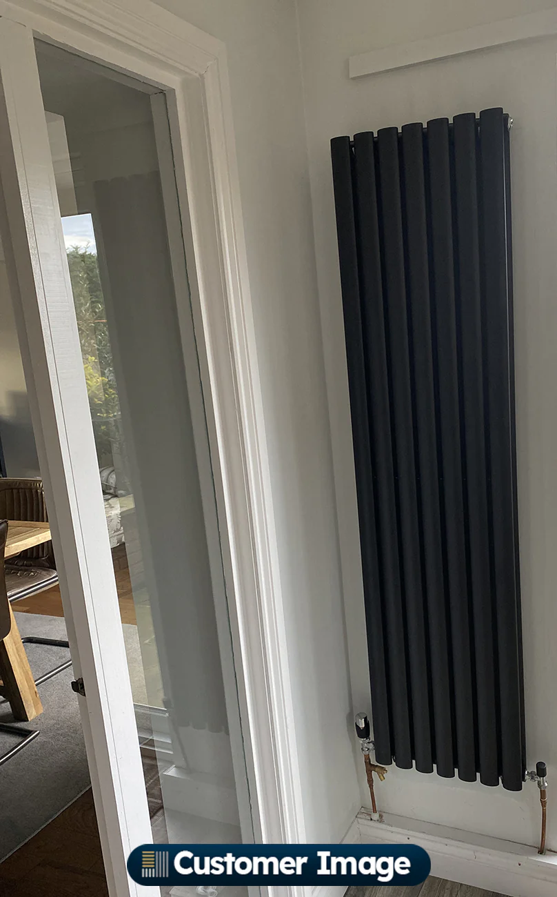 Omeara - Black Designer Radiator H1600mm x W406mm Double Panel - Feet Included - Image 5