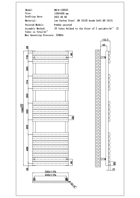 Omeara - Black Dual Fuel Towel Rail H1595mm x W500mm Thermostatic - Image 3