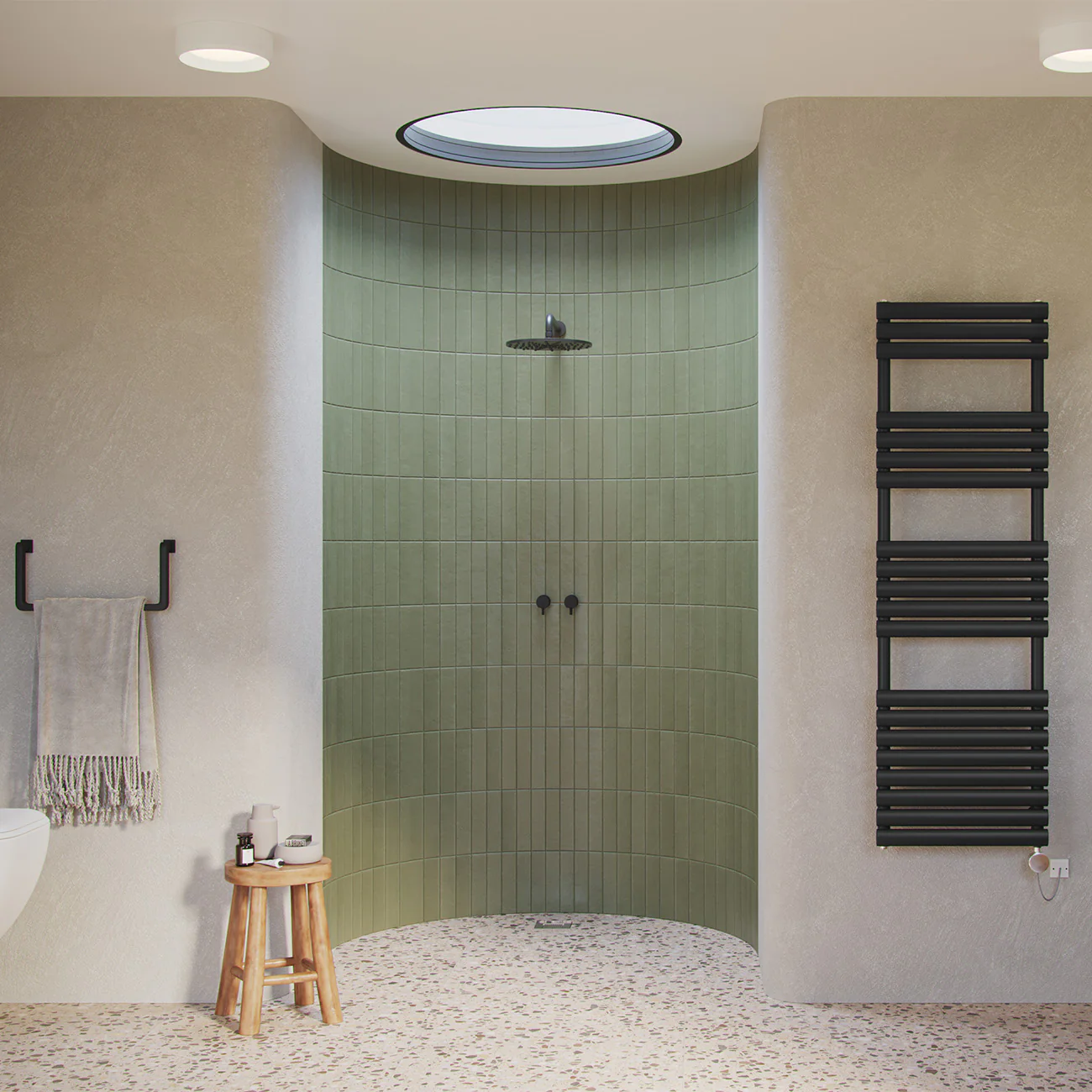 Omeara - Black Electric Towel Rail H1595mm x W500mm 600w Thermostatic - Image 3