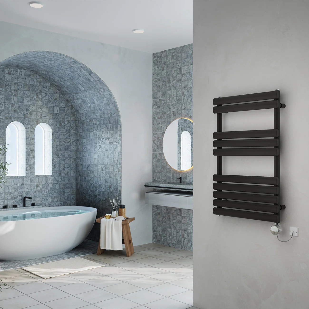 Omeara - Black Electric Towel Rail H825mm x W500mm 300w Thermostatic - Image 3