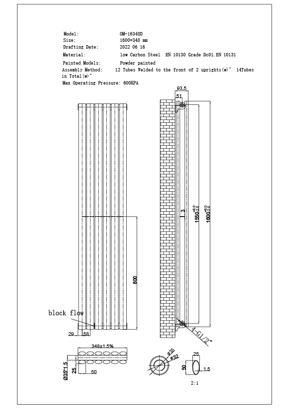 Omeara Axis - Black Horizontal Radiator H348mm x W1600mm Double Panel - Image 3