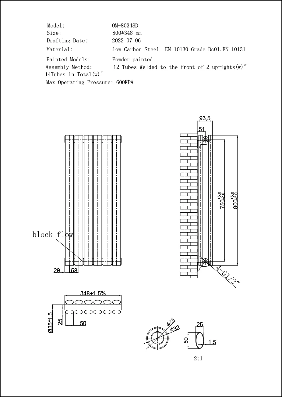 Omeara Axis - Black Horizontal Radiator H348mm x W800mm Double Panel - Image 3