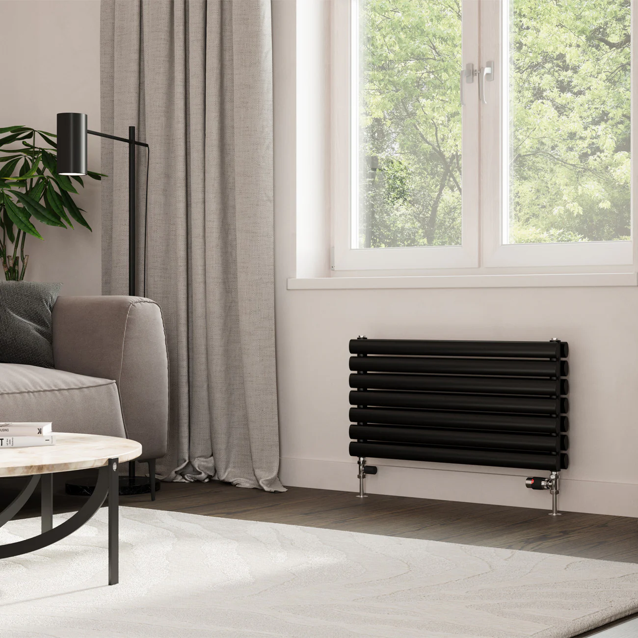 Omeara Axis - Black Horizontal Radiator H406mm x W800mm Double Panel - Image 2