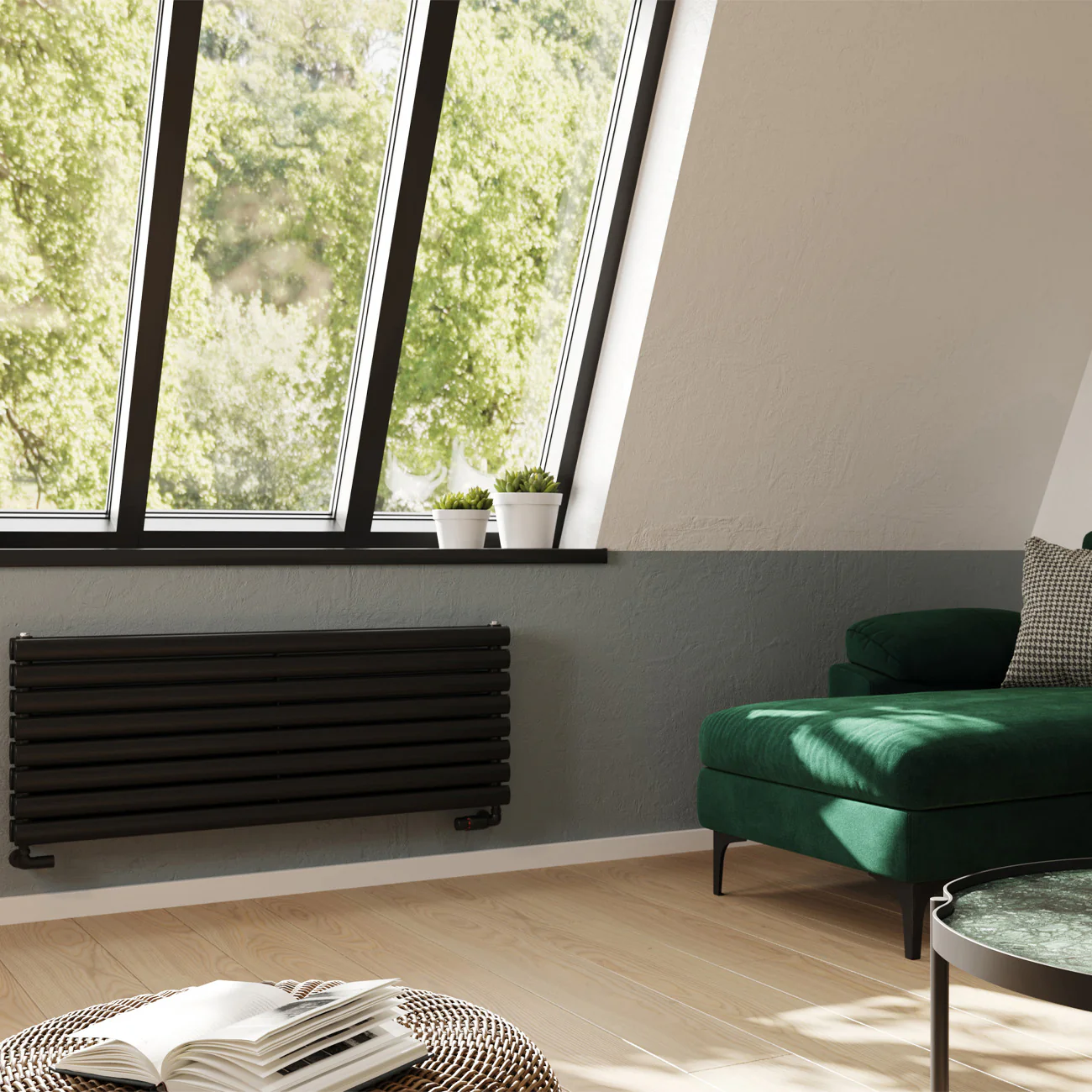 Omeara Axis - Black Horizontal Radiator H464mm x W1200mm Double Panel - Image 2