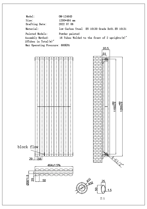 Omeara Axis - Black Horizontal Radiator H464mm x W1200mm Double Panel - Image 3