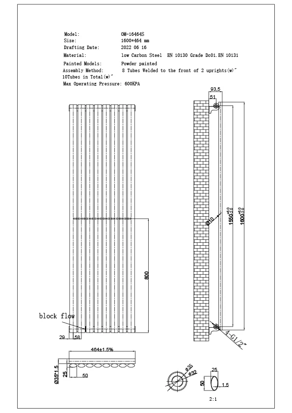 Omeara Axis - Black Horizontal Radiator H464mm x W1600mm Single Panel - Image 3