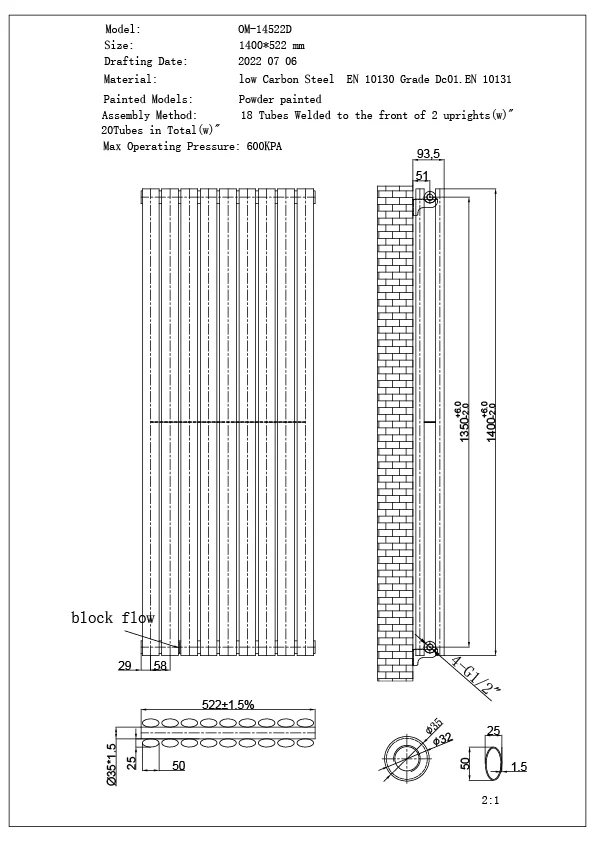Omeara Axis - Black Horizontal Radiator H522mm x W1400mm Double Panel - Image 3