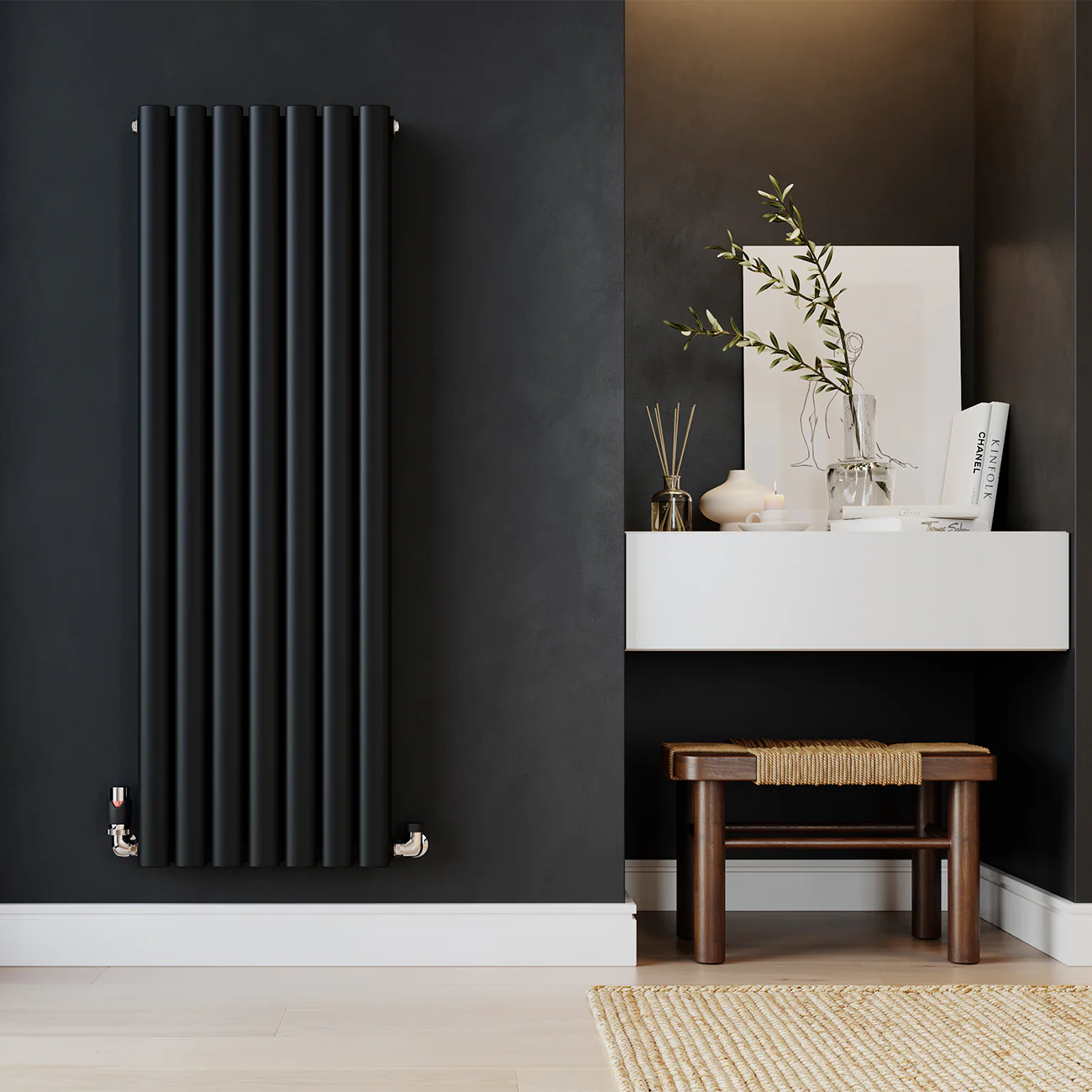 Omeara - Black Vertical Radiator H1200mm x W406mm Double Panel - Image 2