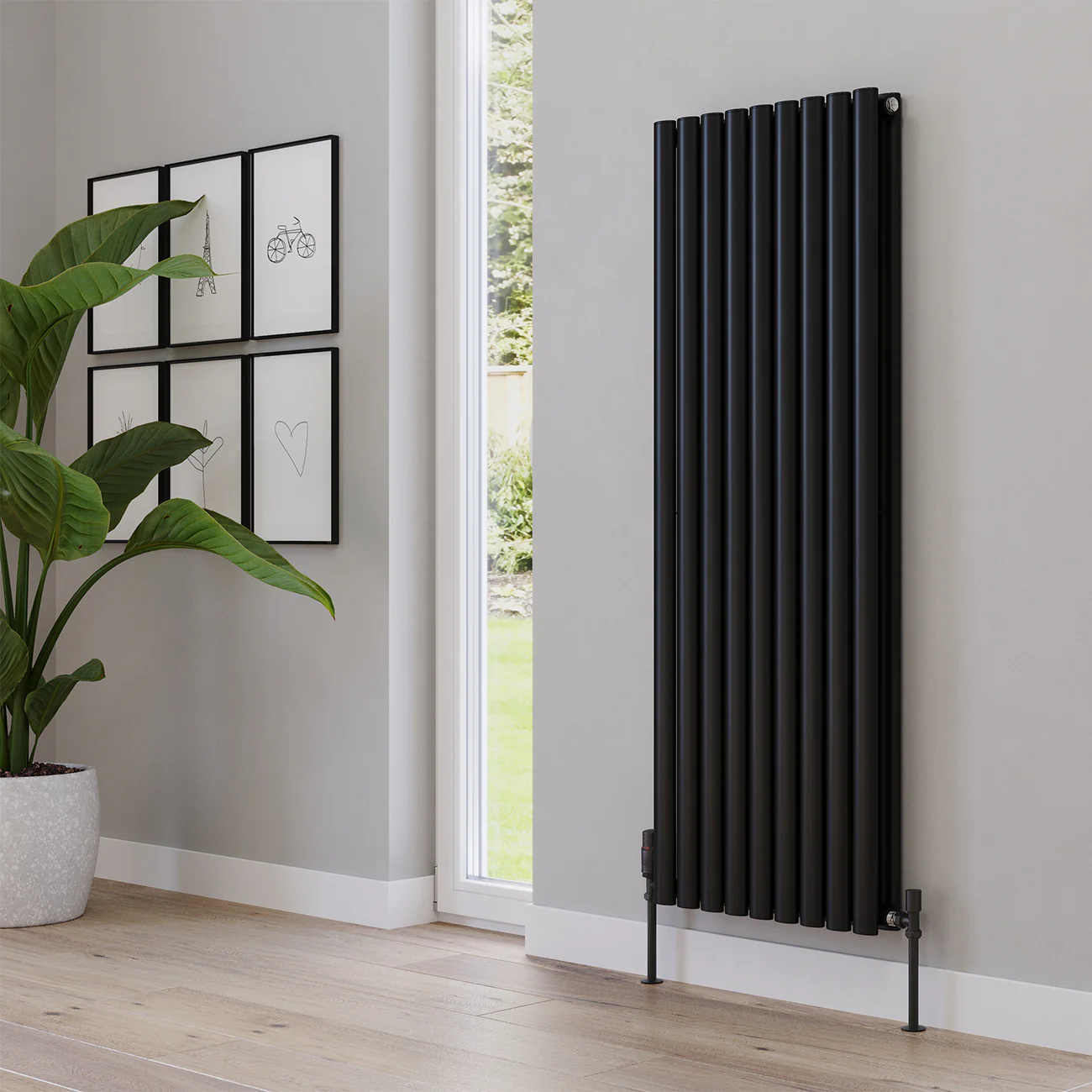 Omeara - Black Vertical Radiator H1400mm x W522mm Double Panel - Image 2