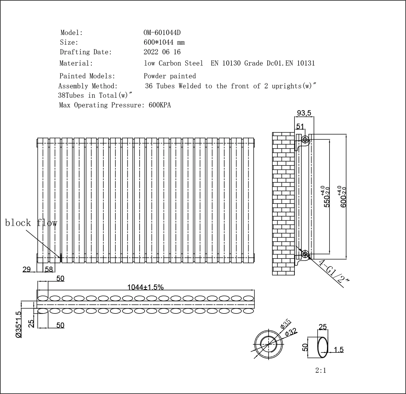 Omeara - Signature Electric Purple Wrinkle Horizontal Radiator H600mm x W1044mm Double Panel - Image 5