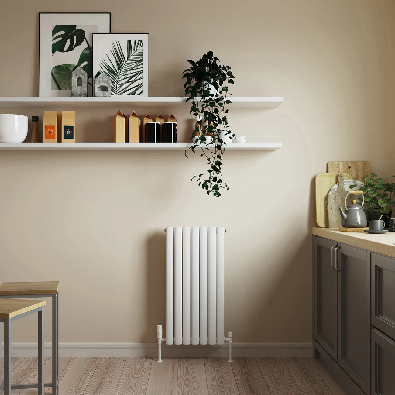 Omeara - White Designer Radiator H800mm x W406mm Double Panel - Feet Included - Image 2