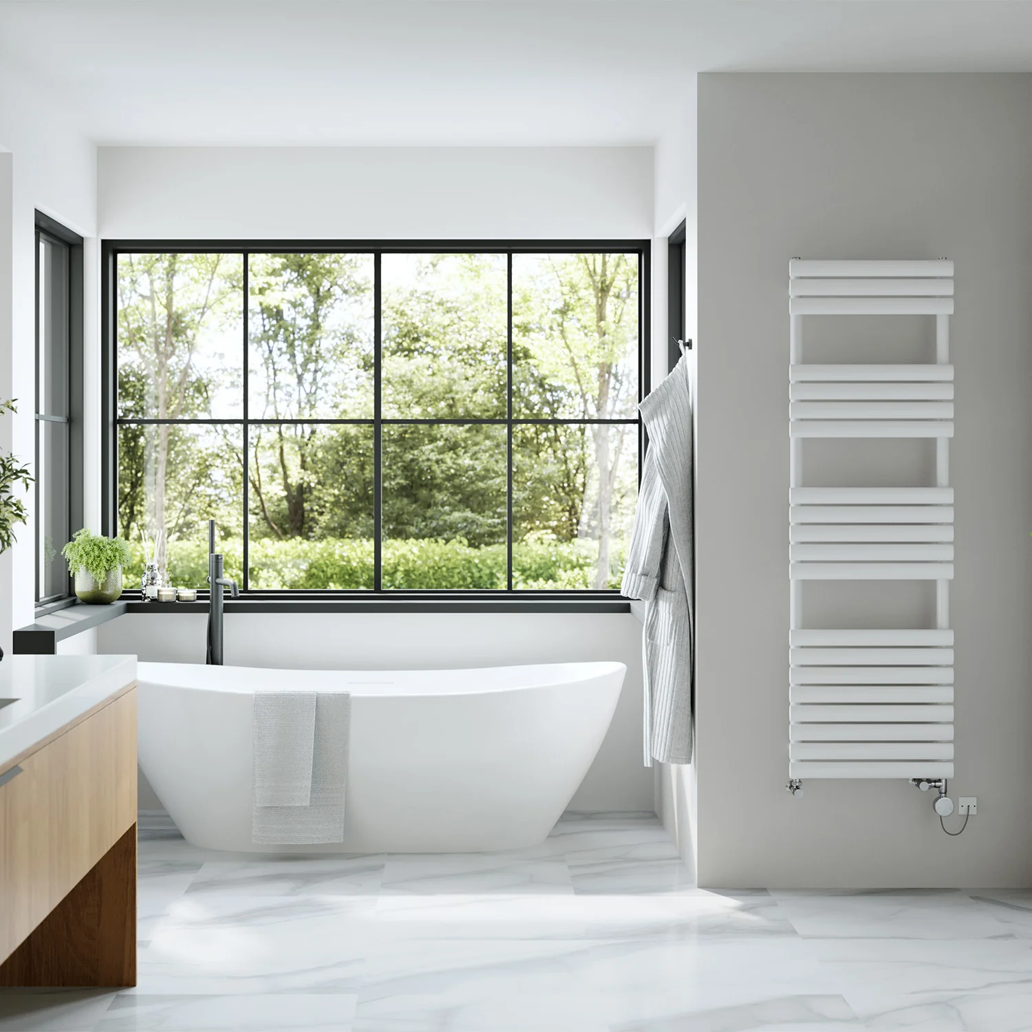 Omeara - White Dual Fuel Towel Rail H1595mm x W500mm Thermostatic - Image 3