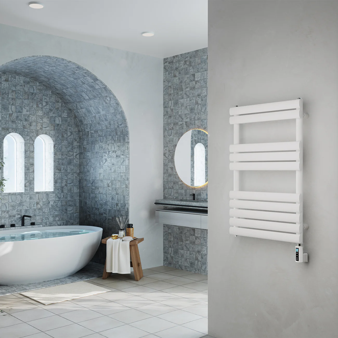 Omeara - White Electric Towel Rail H825mm x W500mm 300w Thermostatic WIFI - Image 3