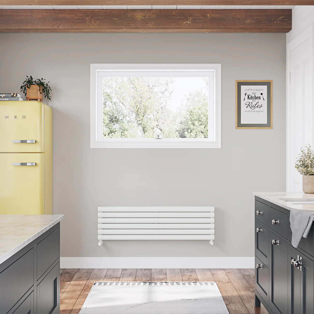 Omeara Axis - White Horizontal Radiator H348mm x W1200mm Double Panel - Image 2