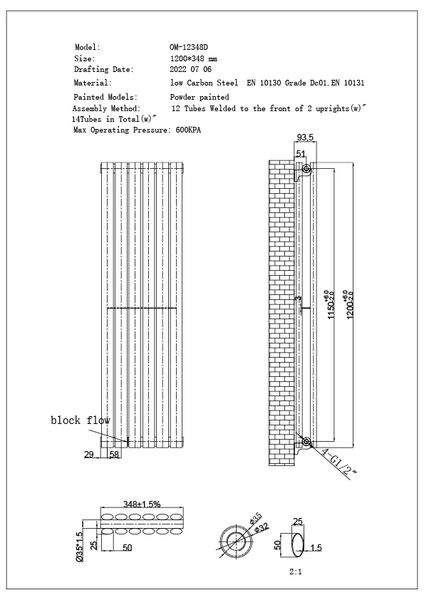 Omeara Axis - White Horizontal Radiator H348mm x W1200mm Double Panel - Image 3