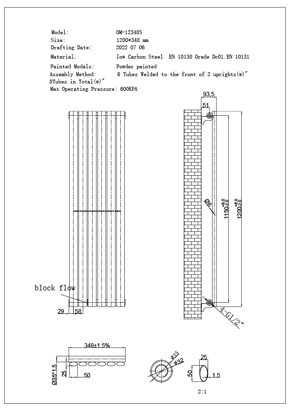 Omeara Axis - White Horizontal Radiator H348mm x W1200mm Single Panel - Image 3