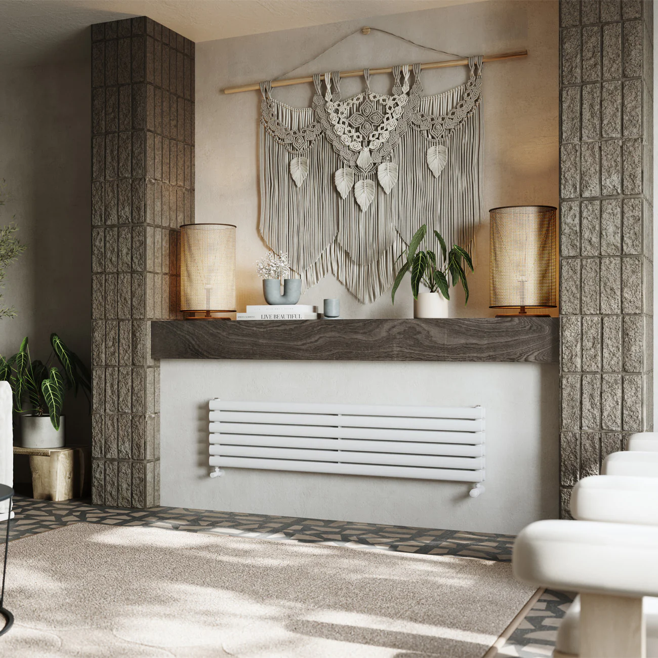 Omeara Axis - White Horizontal Radiator H348mm x W1400mm Double Panel - Image 2
