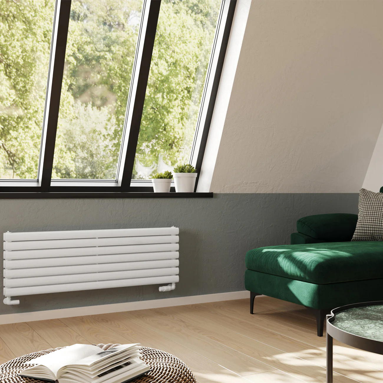 Omeara Axis - White Horizontal Radiator H406mm x W1200mm Double Panel - Image 2