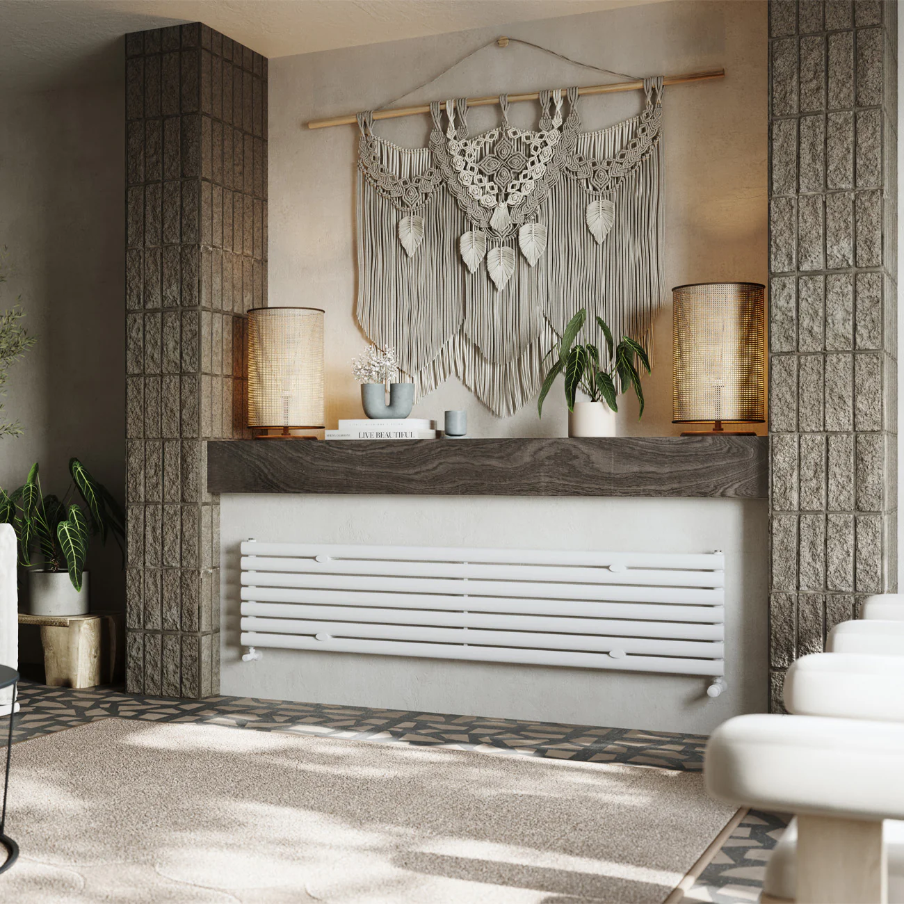 Omeara Axis - White Horizontal Radiator H406mm x W1800mm Single Panel - Image 2