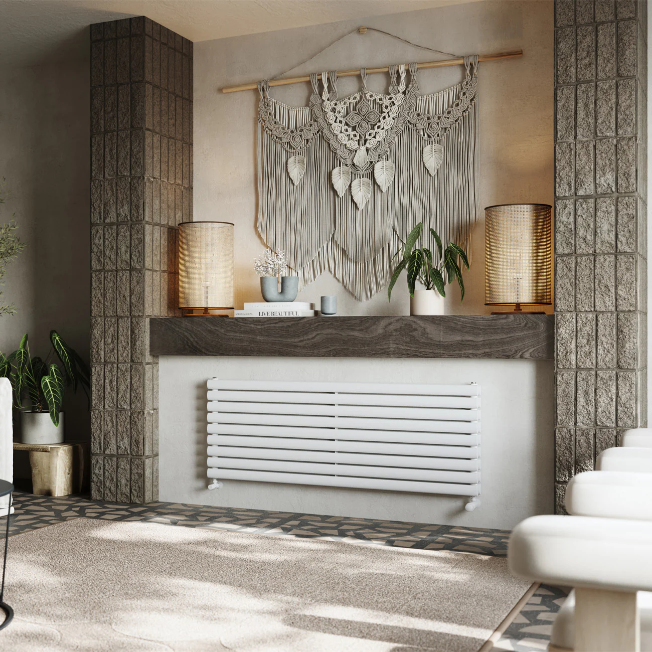 Omeara Axis - White Horizontal Radiator H522mm x W1400mm Double Panel - Image 2