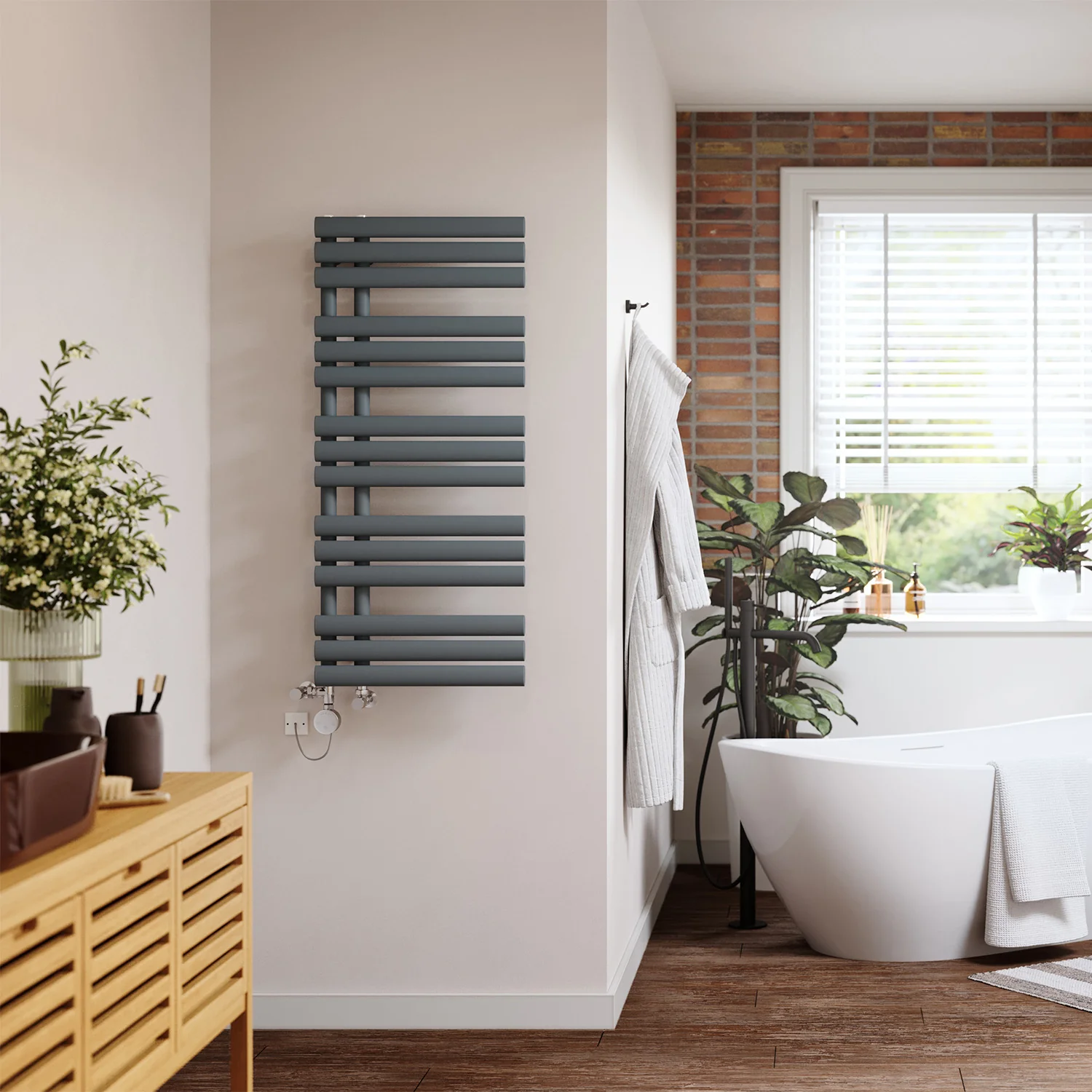 Percival - Anthracite Dual Fuel Towel Rail H1120mm x W500mm Thermostatic - Image 3